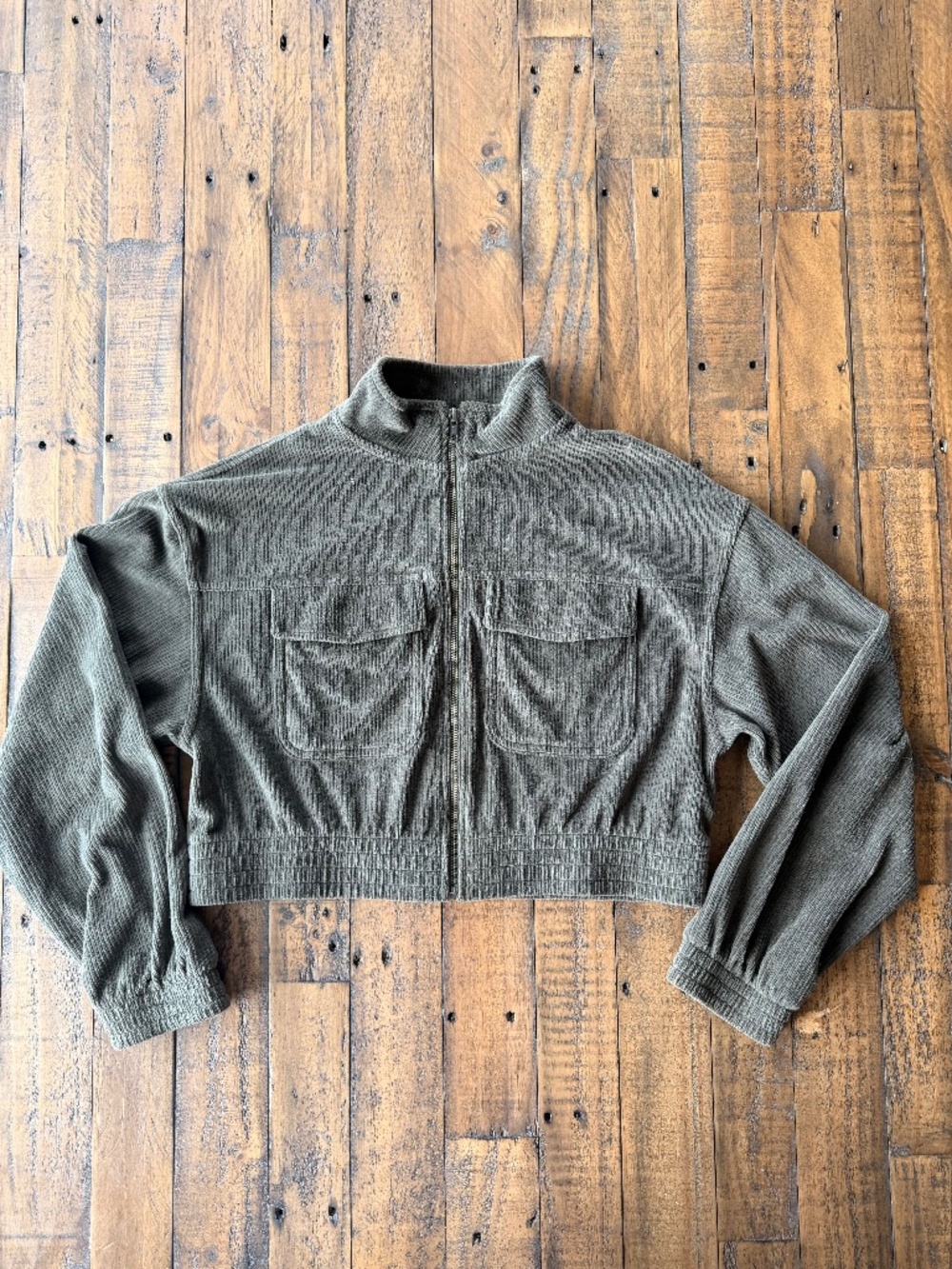 Aerie Olive Green Corduroy Cropped Utility Jacket Small